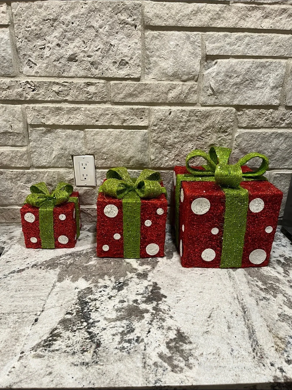 Lot of 3 Pier 1 Red and Green Decorative Presents